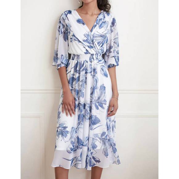JOSEPH RIBKOFF Dresses & Skirts - NEW JOSEPH RIBKOFF wrap front floral dress style in blue/vanilla